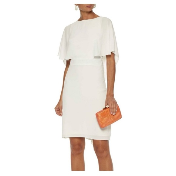 Halston Heritage Cape  Crepe De Chine Mini Off White Embroidered Dress size 2 - Picture 1 of 9